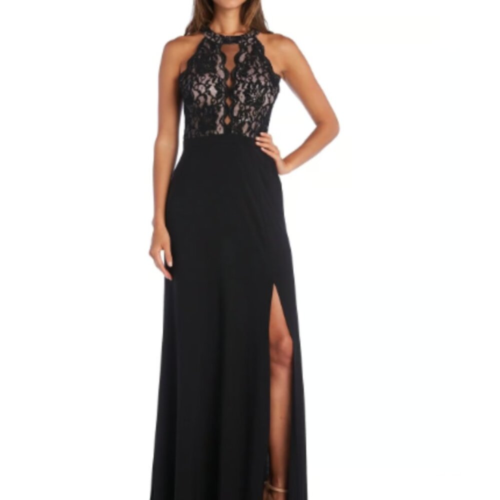 Morgan & Co. Black/Nude Lace Sparkly Prom Homecoming Dress Sz 7